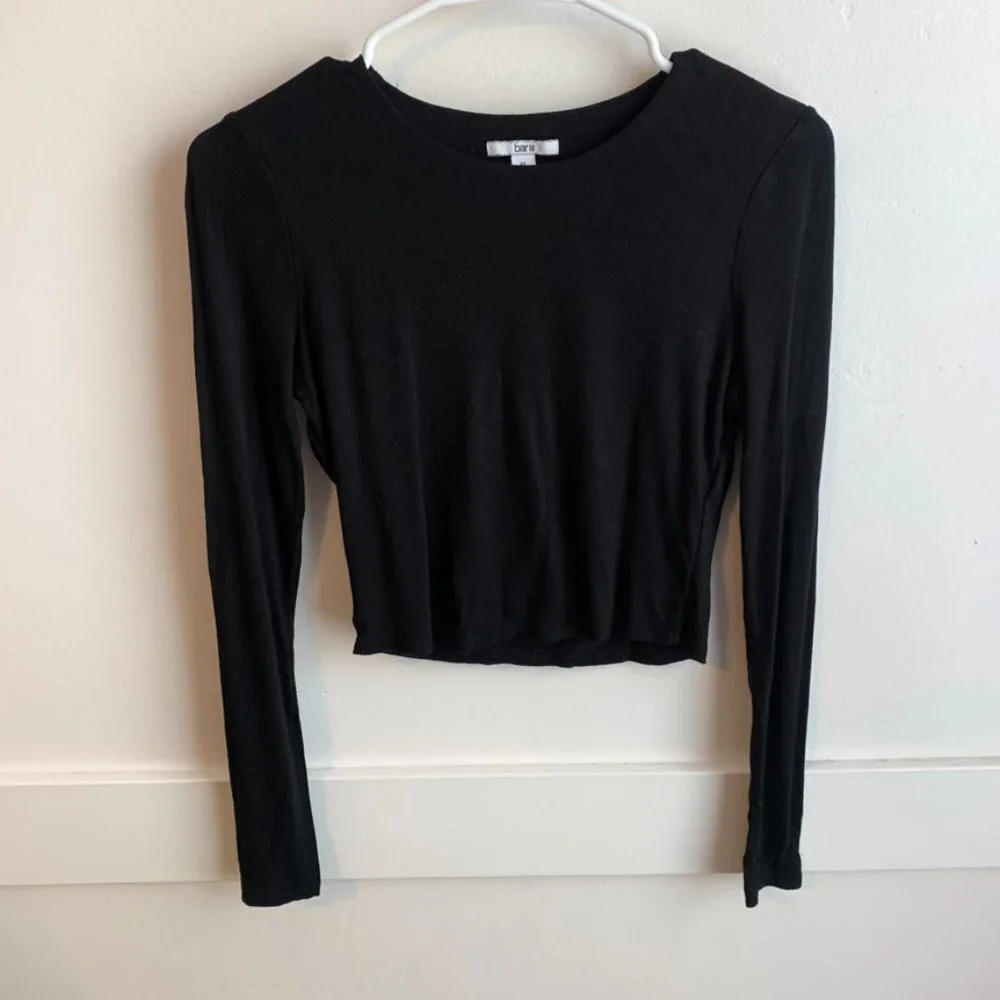 Bar III Black Cropped Long Sleeve Shirt - Picture 1 of 5